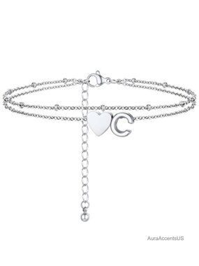 Dainty Initial Layered Anklet - Stainless Steel A-Z Letter Charm Ankle Bracelet